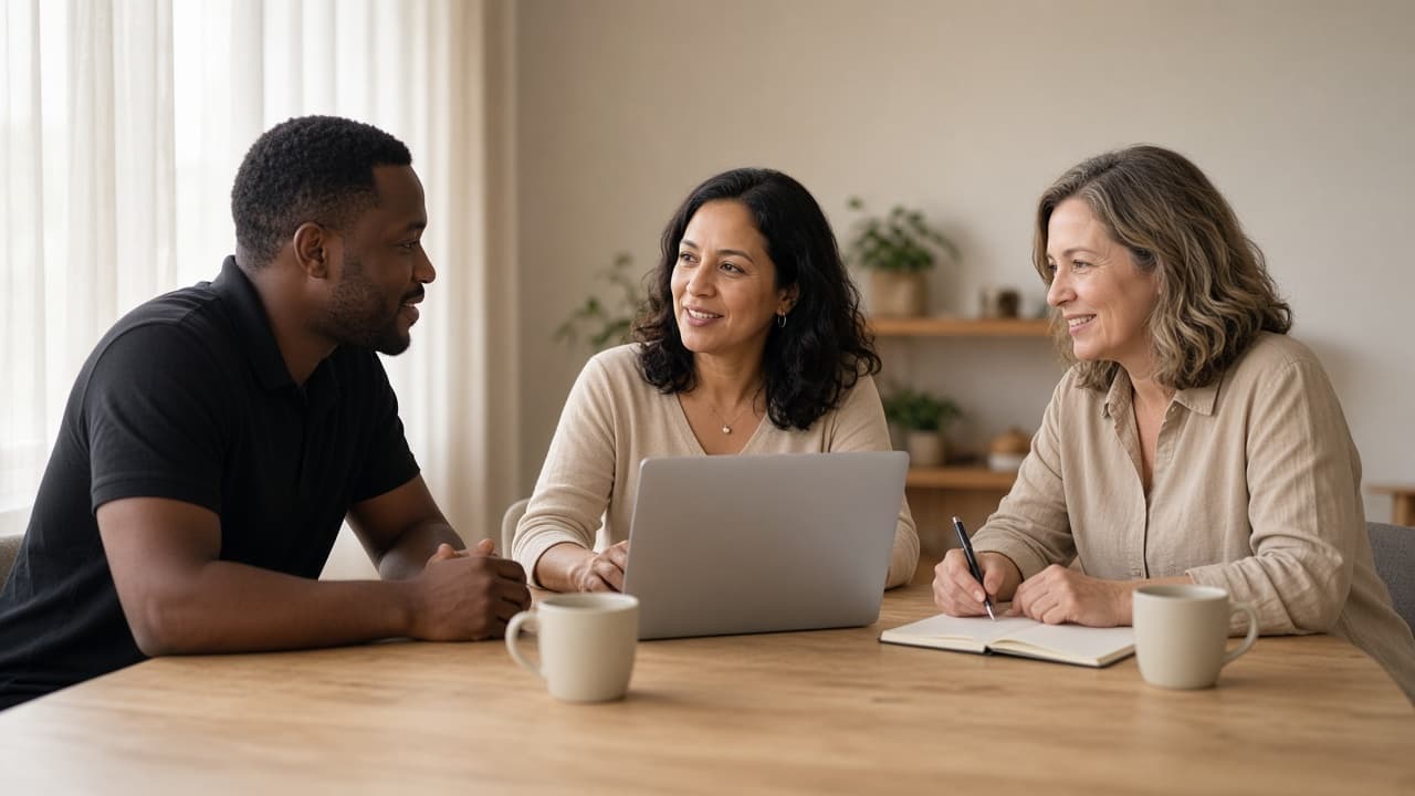 Consultants meeting with a client around a conference table